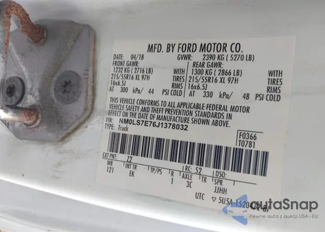 2018 Ford Transit Connect Xl z USA, uszkodzony, nr VIN NM0LS7E76J1378032